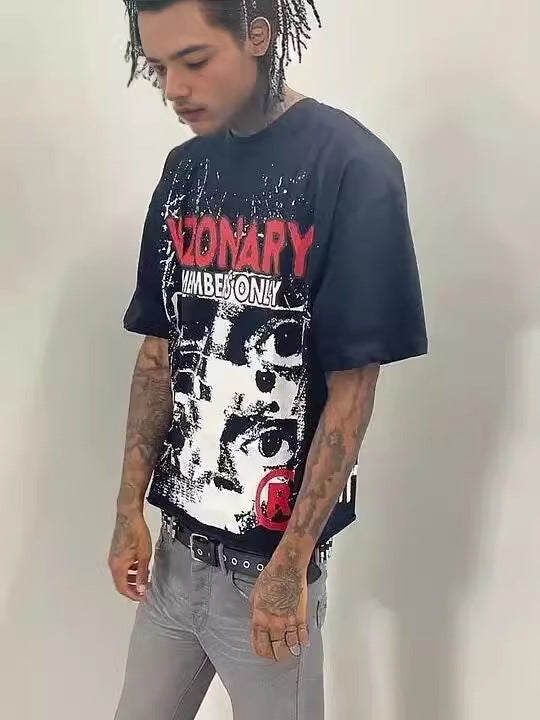 Gothic Graphic Print Men's T-Shirt Y2K Streetwear Short Sleeve