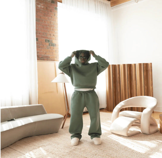 Trendy Streetwear Drawstring Sweatpants Set