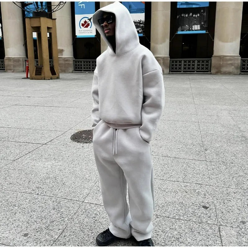 Trendy Streetwear Drawstring Sweatpants Set